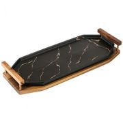 блюдо для сервировки с деревянными ручками на подставке коллекция золотой мрамор цвет: black 37,5*