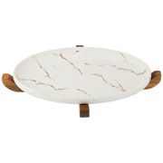 блюдо для сервировки на деревянной подставке коллекция золотой мрамор цвет: white 30,8*18,7*3 см