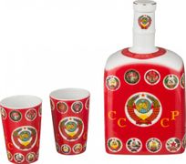 ПОДАРОЧНЫЙ НАБОР "СССР":ШТОФ+2 РЮМКИ 800/100 МЛ.(КОР=12НАБОР.) 85-1248