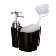 КОМПЛЕКТ:ДОЗАТОР ДЛЯ МОЮЩЕГО СРЕДСТВА+ГУБКА И ЩЕТКА 13*13*14 СМ.300 МЛ. (КОР=24КОМП.) 755-096