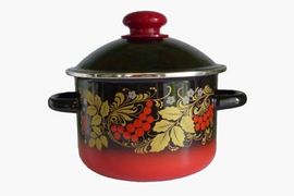 Кастрюля цилиндрическая 4 л с ободком, красно-чёрная, декор Рябинушка 7MD201M