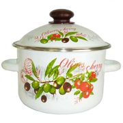 Кастрюля цилиндрическая 4л с ободком, белая, декор "Оливки и черри" СТАЛЬЭМАЛЬ - 3MD201M