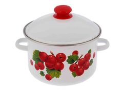 Кастрюля цилиндрическая 3л с ободком, белая, крышка вишнёвая, декор "Калина красная" СТАЛЬЭМАЛЬ - 6MD181M