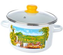 Кастрюля цилиндрическая 2 л с ободком, белая, со стеклянной крышкой, Итальянский дворик1MD161S