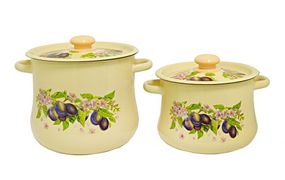 Набор 18 палевый с деколью на крышке "Сливовый" кастрюли груш 4л 5,5л СТАЛЬЭМАЛЬ - N18P41