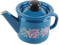 Чайник заварной 1 л декор васильковый с пластмассовой кнопкой С2707.34/С2707.36