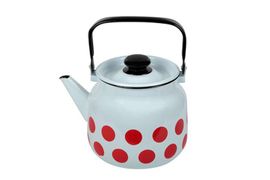 Чайник 3,5л сферический декор "Красный горох", белый с петлёй СТАЛЬЭМАЛЬ - С2716*79