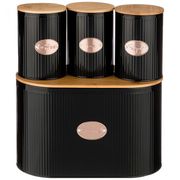 набор agness черное золото хлебница 2 в 1    34*18*20 см, банка для сыпучих 11*15,5 см 3 шт