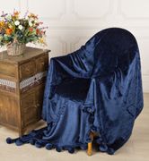 Плед с помпонами синяя ночь 200*220 см  (кор=12 шт)