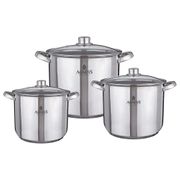 Набор кастрюль agness со стеклянными крышками нержавеющая сталь (6 предметов)        11 /13,5/16 л