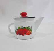 Чайник заварной 1 л белый, декор Клубника садова,  с пластмассовой кнопкой С2707.3*59