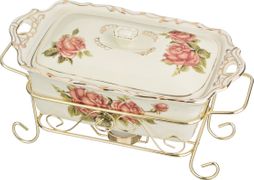 Мармит с крышкой корейская роза 28*14*14 см. на металл. подставке (кор=8шт.)