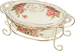 Мармит с крышкой корейская роза 25*15*10 см. на металл. подставке (кор=8шт.)