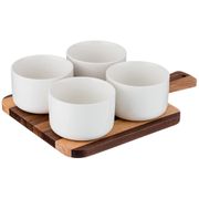 Набор соусников из 4 шт. 8,5*8,5*6 220 мл. на деревянной подставке (кор=8набор.)