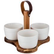 Набор соусников из 3 шт. 8,5*8,5*6 220 мл. на деревянной подставке с ручкой (кор=24набор.)