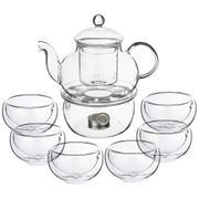 Чайный набор на 6 персон double-wall 7пр.: чайник 800мл + 6 чашек 60мл (кор=6наб.)