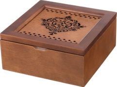 Шкатулка для чая коричневая с 4-мя секциями 18*18*8,2 см (кор=18шт.)