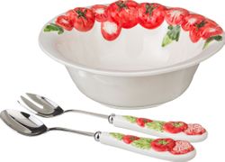 Салатник помидоры с раскладочной ложкой и вилкой диаметр=27 см.высота=9 см. 