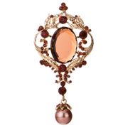 Брошь с жемчужиной и янтарными камушками  
