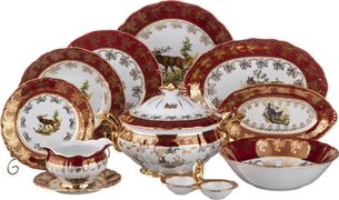 Столовый сервиз  на 6 персон 27 пр. охота красная 