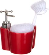 Комплект:дозатор для моющего средства+губка и щетка 13*13*14 см.300 мл. (кор=24комп.)