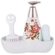 Комплект корейская роза:дозатор для моющ. средства 500 мл.+губка и щетка 20*9*18 см. (кор=12комп.)