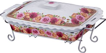 Мармит с крышкой на подставке 3 л, 38*25 см, высота=11 см, розы