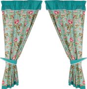 Штора кухонная 102*178 см из 2шт райский сад 100% х/б,бирюза