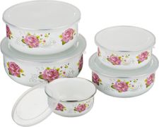 Набор мисок agness  эмалированных с крышками 10 пр. 200/320/560/820/1080 мл (кор=24набор.)