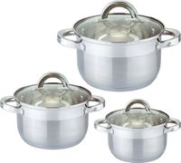 Набор кастрюль agness, 6пр.1,9./3,9/6,1 л, нерж.сталь со стекл. крышками, 5-ти слойное дно (кор=4наб