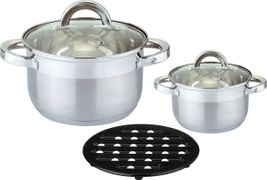 Набор кастрюль+подставка, 5пр. agness 1,9/3,9 л, нерж.сталь со стекл. крышкой, 5-ти слойное дно (кор