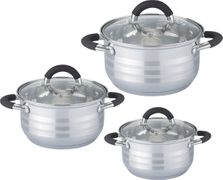 Набор кастрюль agness, 6пр.1,9/2,9/3,9 л.,нерж.сталь со стекл.крышками, силикон.ручки (кор=4набор.)