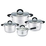 Набор кастрюль и ковш,8пр. agness, 1,9/2,9/3,9/7,0 л, нерж.сталь со стекл. крышками, силикон. ручки 