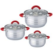 Набор кастрюль agness, 6пр.1,9/3,9/6,1 л, диа. 16/20/24см, нерж.сталь со стекл.крышками, силикон.руч