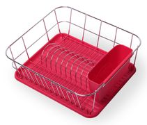 Сушилка для посуды 37*33*13,5см. из хромированной стали с поддоном (красный) 0763B