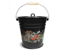 Ведро эмалированное с крышкой 12л "Рябинушка", черный рябчик, внутри - серо-голубое СТАЛЬЭМАЛЬ - С1224.РСГх05