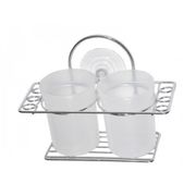 Двойной стакан для зубных щеток 20*8.5*16см пластиковый с хромированной подставкой 0127