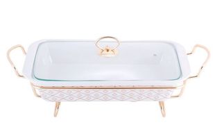 Мармит керамический прямоугольный 36,5*23*6см. с подставкой 6417