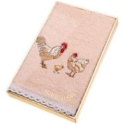 Полотенце куриная семейка,30х50. махра,персик,вышивка,100% х\б 400гр\м, кружево
