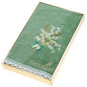 Полотенце ландыши,30х50. махра,зелёный,вышивка,100% х\б 400гр\м, кружево