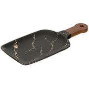 блюдо для сервировки с деревянной ручкой коллекция золотой мрамор цвет: black 34*15,3*2 см