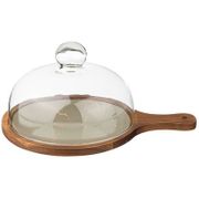 блюдо на деревянной подставке с крышкой коллекция золотой мрамор цвет: gray  32.5*23.5*14 см