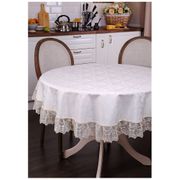  скатерть круглая ричард d 140 см, 100% п/э, с кружевом,шампань,жаккард цветы