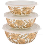 набор мисок agness эмалированных с платик.крышками, 6пр.