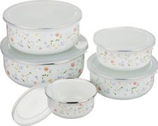 набор мисок agness эмалированных с крышками 10 пр. 200/320/560/820/1080 мл (кор=24набор.)