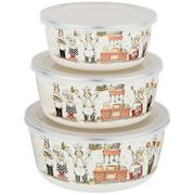 набор мисок agness эмалированных с пластик.крышками, 6пр. 0,7/1,1/1,6л, диа.14/16/18см