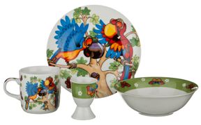 наборы посуды на 1 персону 4пр.попугай:миска,тарелка,кружка 200 мл.,подставка под яйцо