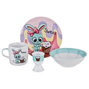 наборы посуды на 1 персону 4пр.:миска, тарелка, кружка 200 мл, подставка под яйцо (кор=12наб.)