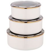 набор мисок agness эмалированных, серия deluxe с пластиковыми крышками, 14/16/18см, 0,6/0,9/1,3л, 