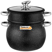 кастрюля-пароварка agness со стекл.крышкой и антипригар.мрамор. покрытием, 3пр. диа.24см, 8,2л